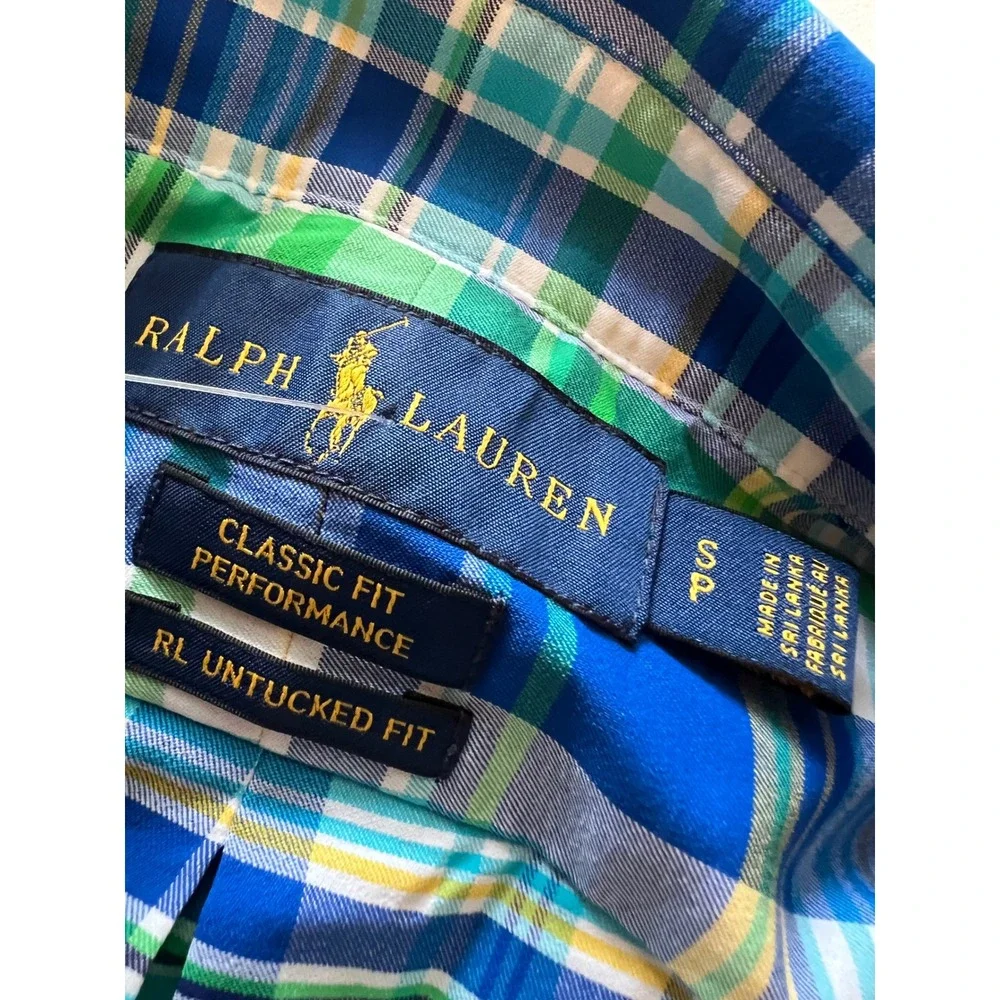 Polo Ralph Lauren Performance Shirt Mens Small Blue Plaid RL Untucked Fit S/S